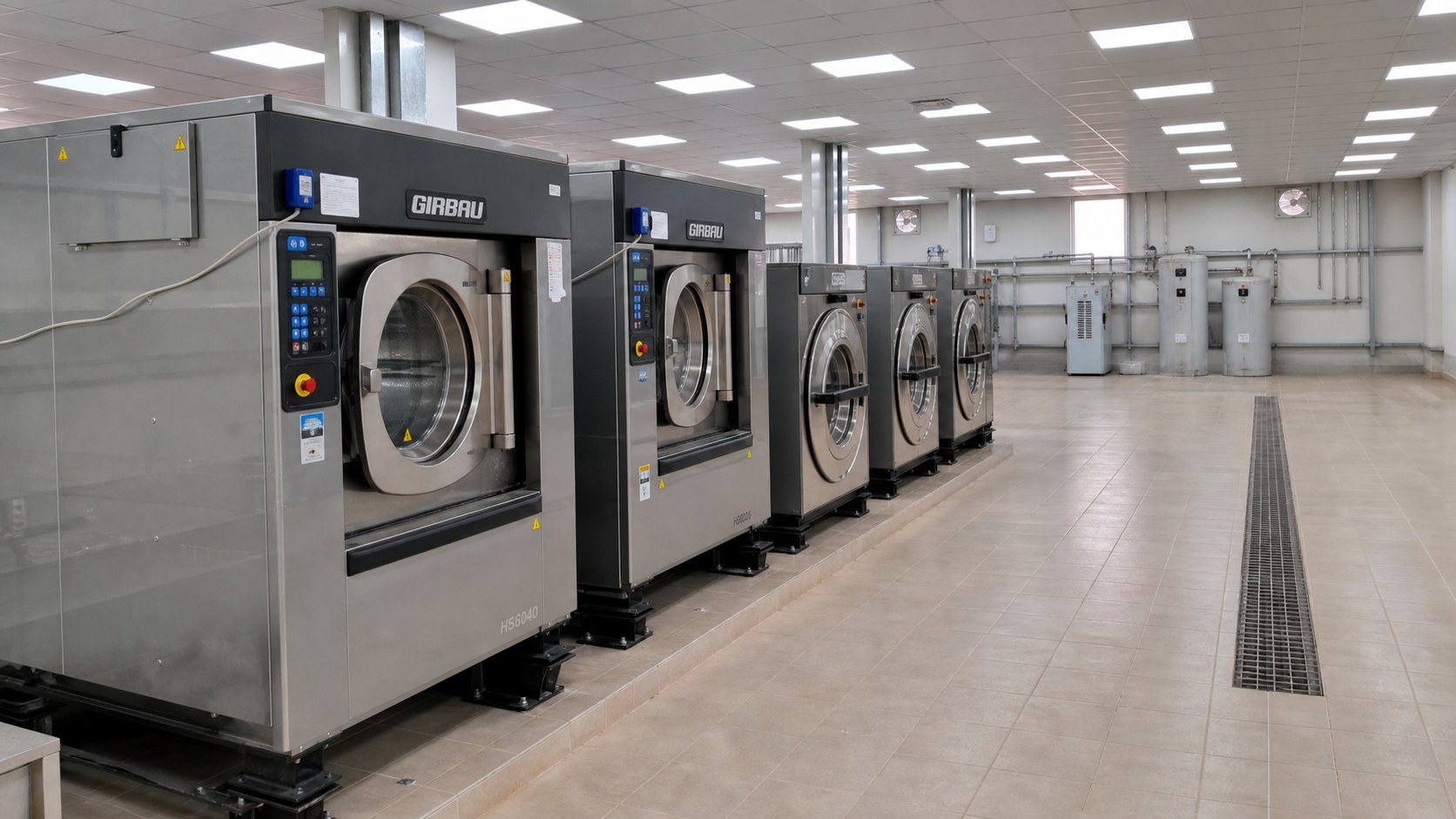 Completed industrial laundry equipment hall