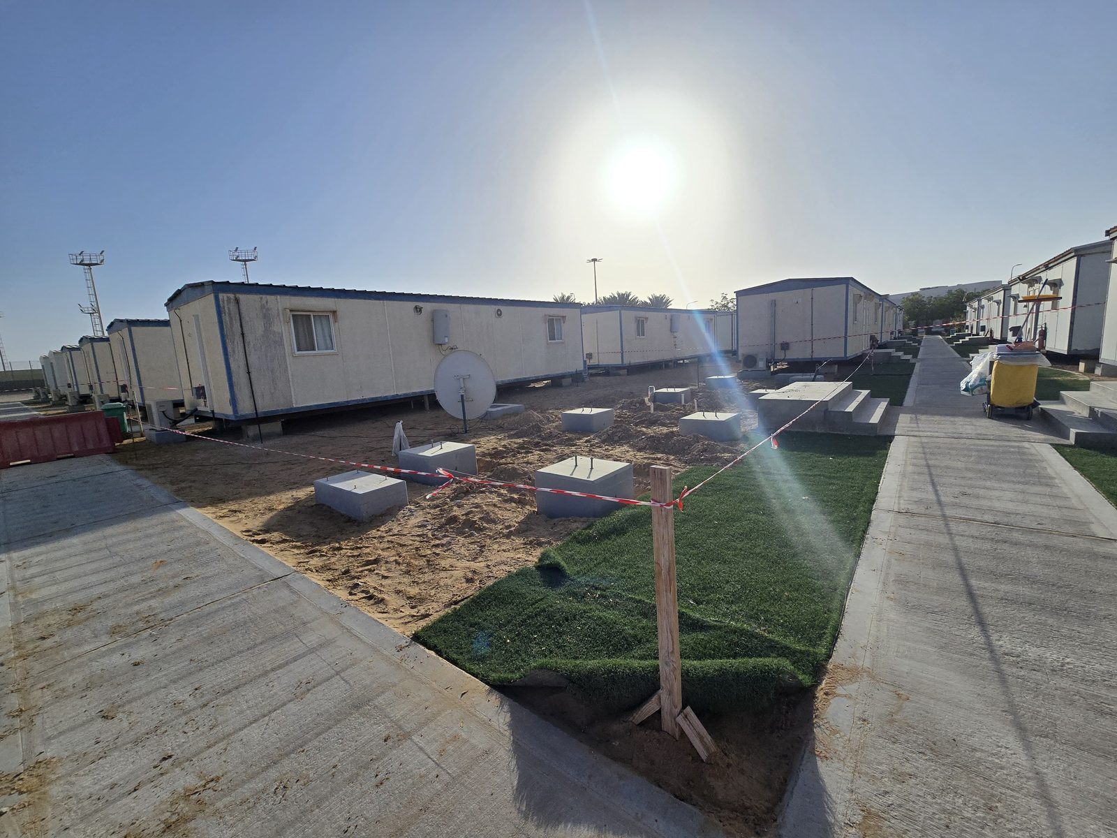 Cabin yard with foundations and staged modular units